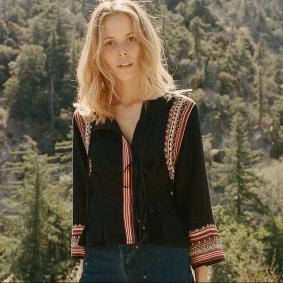 Doen Priere Black Silk Noil Tie Blouse size Medium - Picture 1 of 7